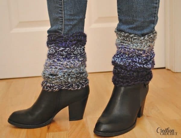 multi-color crochet boot cuff on girl with jeans and black boots skip to my lou