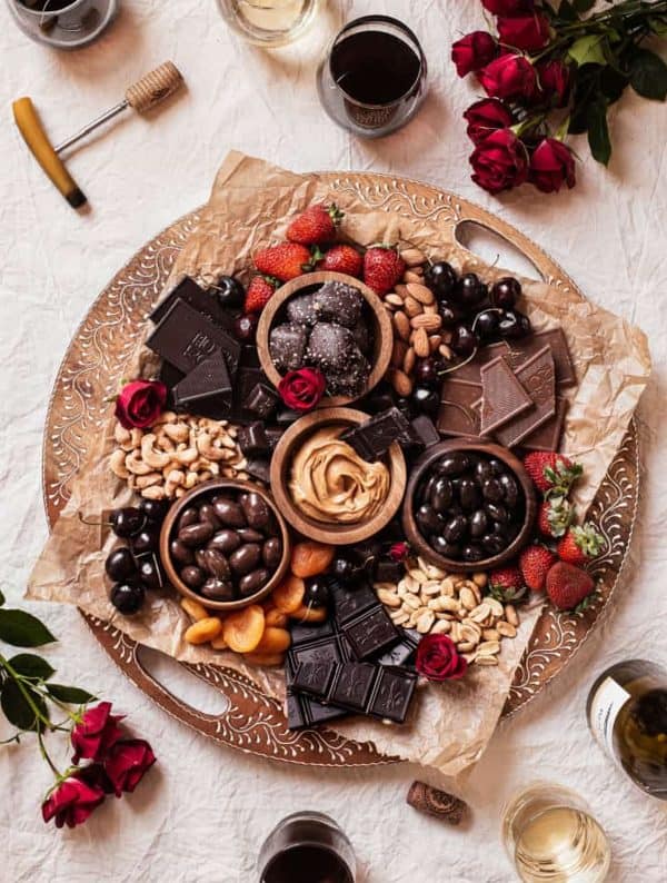 Image shows a chocolate charcuterie board. via celebrations at home