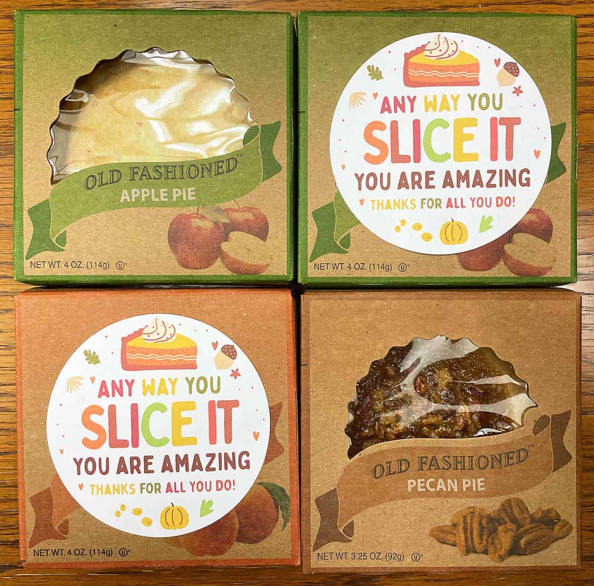 mini pies with labels for thank you gifts