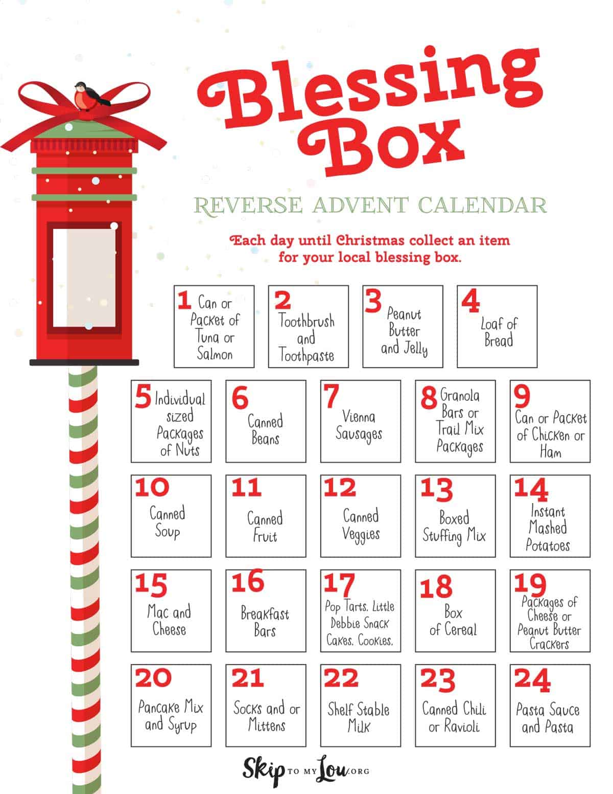 reverse advent calendar printable
