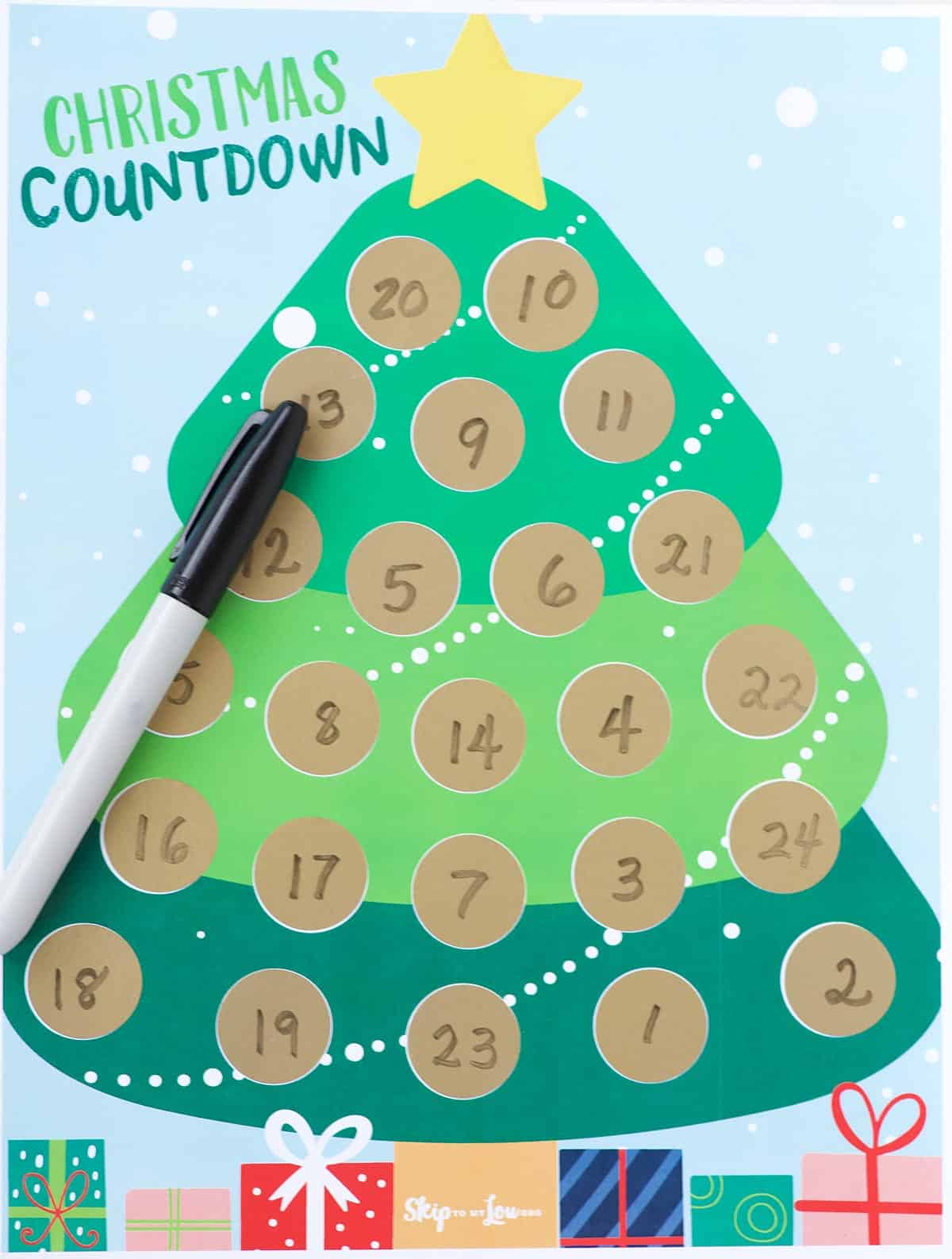 number scratch off stickers for Christmas countdown