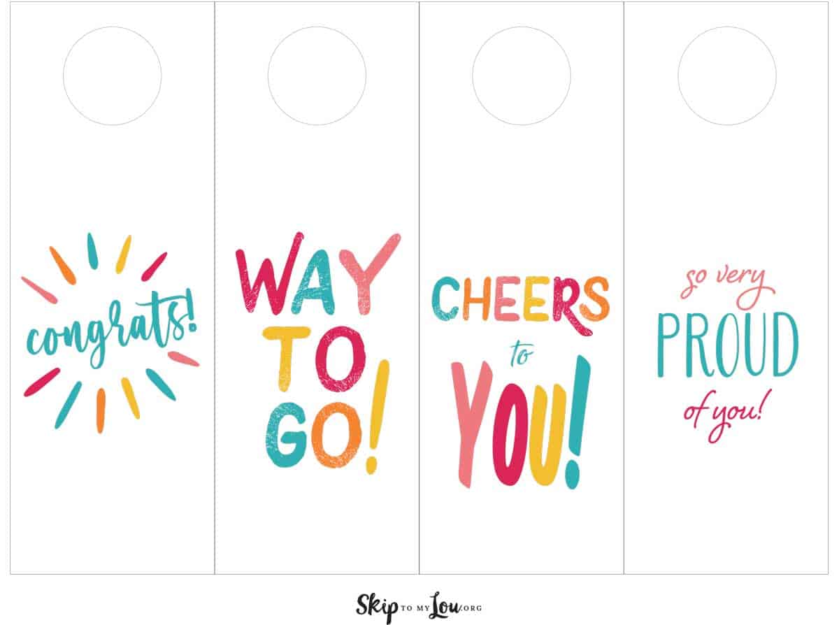 Image shows the printable wine tags to congratulate someone.- Skip To My Lou