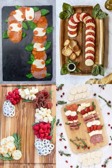 collage of candy cane charcuterie boards