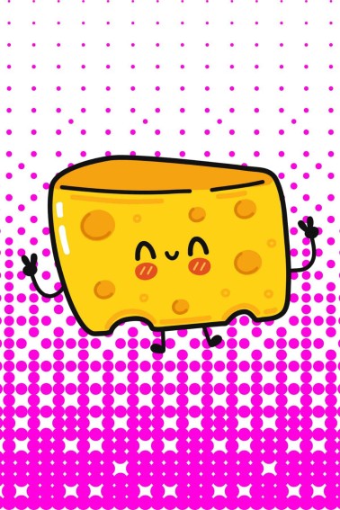 silly kawaii cheese on a hot pink graphic background