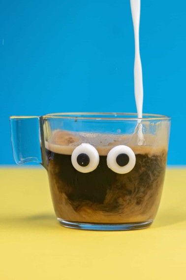silly cup of coffee with googly eyes