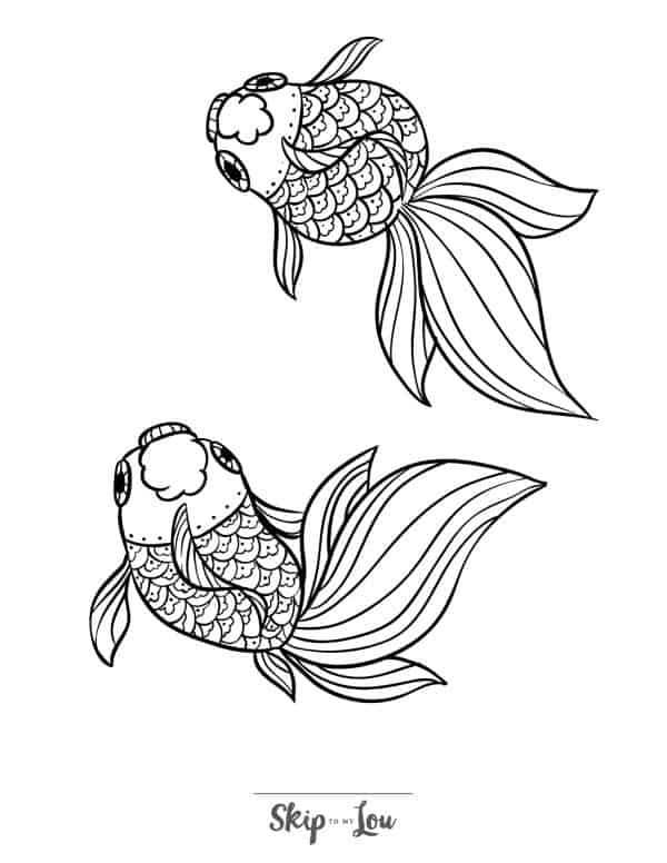 Adult coloring page of koi fish from above