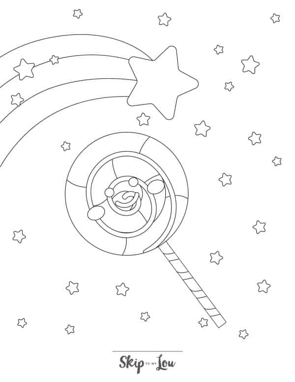 A cute coloing page featuring a shoot star and other stars from Skip to my Lou