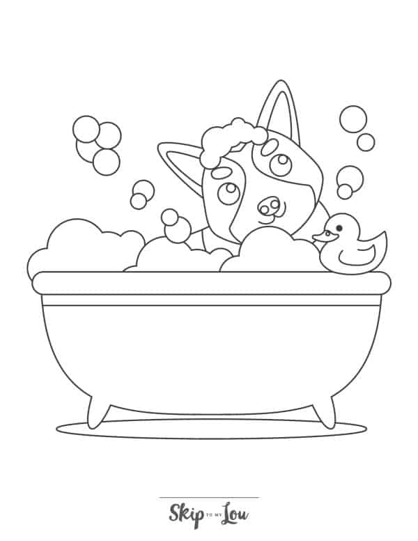 a dog in the bath coloring page