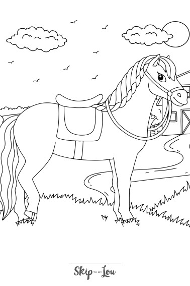 black and white coloring page of horse