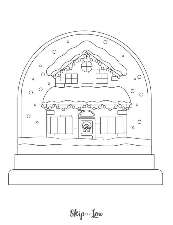 Black and white drawing of a snow-covered two-story house by Skip to my Lou.