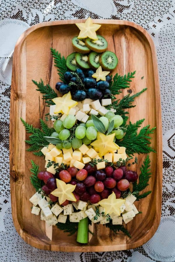 christmas tree charcuterie board ideas- fruit and cheese board
