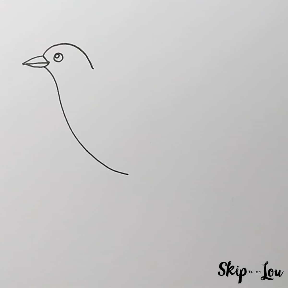 black and white drawing showing the head of a bird with its beak pointing to the left side by Skip to my Lou