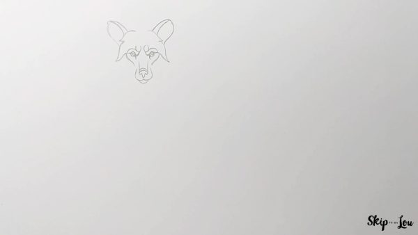 how to draw a wolf skip to my lou tutorial step 4 showing the eyes, nose, and ears of the wolf.