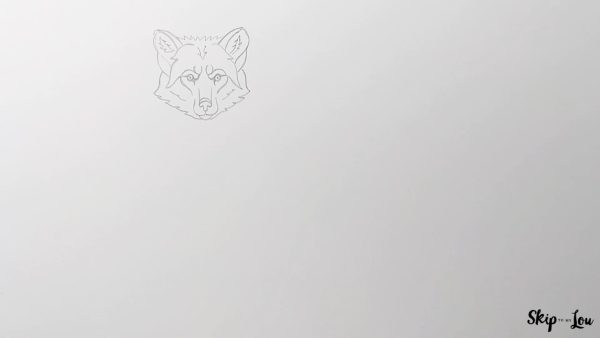 how to draw a wolf skip to my lou tutorial step 6 showing the eyes, nose, ears, and bottom of the head including fur.