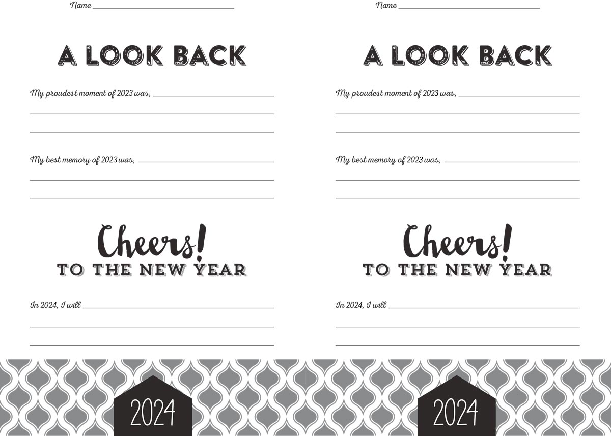 new year resolution cards two to a page to print for free