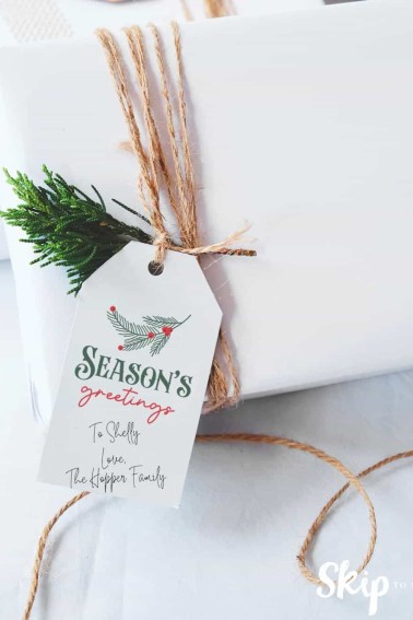 seasons greeting tag on white package