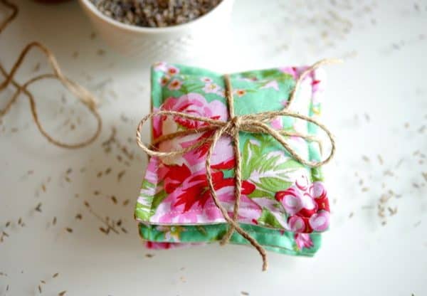 Lavender sachets with string to tie them together.