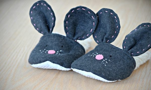 Mouse slippers on the floor.