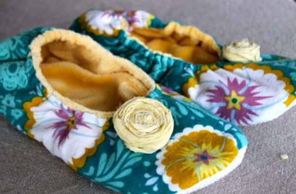 Image showsa pair of handmade slippers.