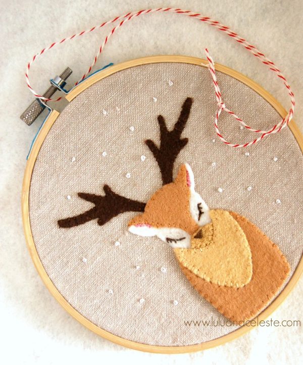 Image shows a felt deer applique ornament.