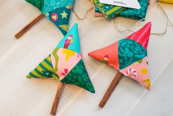 Image shows DIY cinnamon tree christmas ornaments.