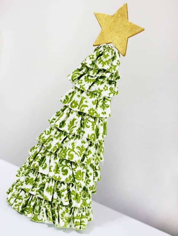 Image shows a ruffled Christmas tree craft.