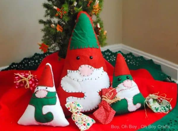 Image shows three sew gnome crafts.