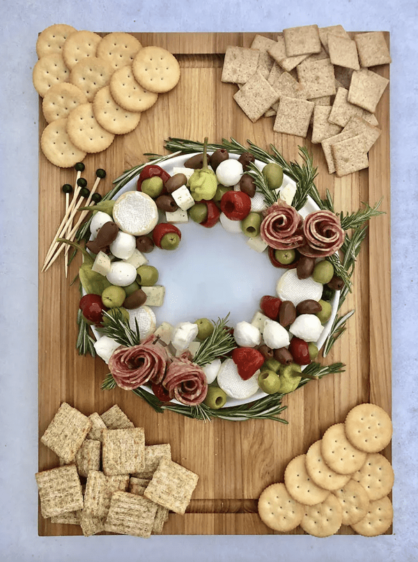 wreath charcuterie board ideas-antipasto and crackers