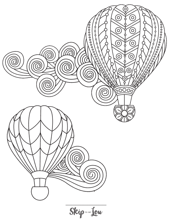 Hot air balloon with patterns coloring page from skip to my lou
