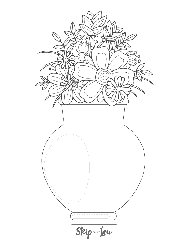 Jar with flowers in different sizes coloring page from skip to my lou