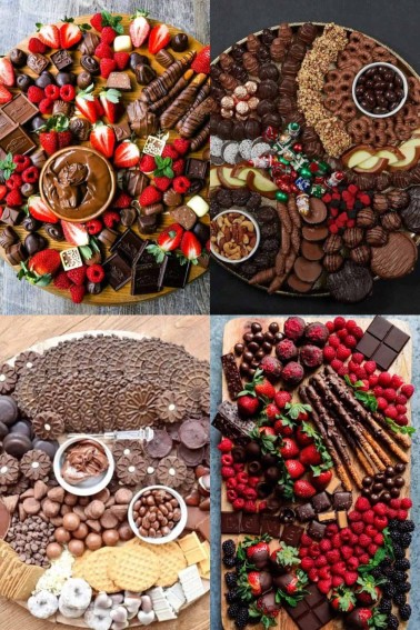 collage of chocolate charcuterie boards