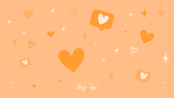 Orange heart wallpaper with orange hearts in different sizes for computer background.