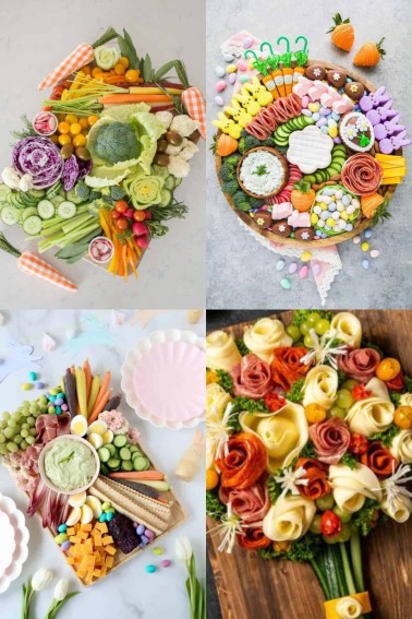 collage of spring themed charcuterie boards
