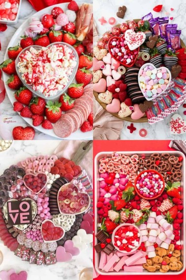 collage of Valentine's Day charcuterie boards