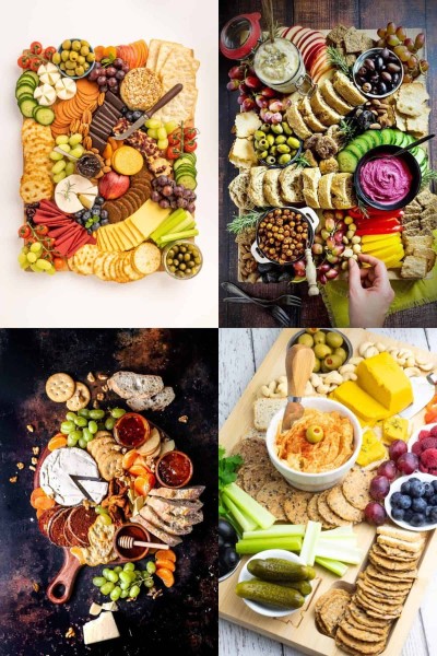 collage of vegan charcuterie boards