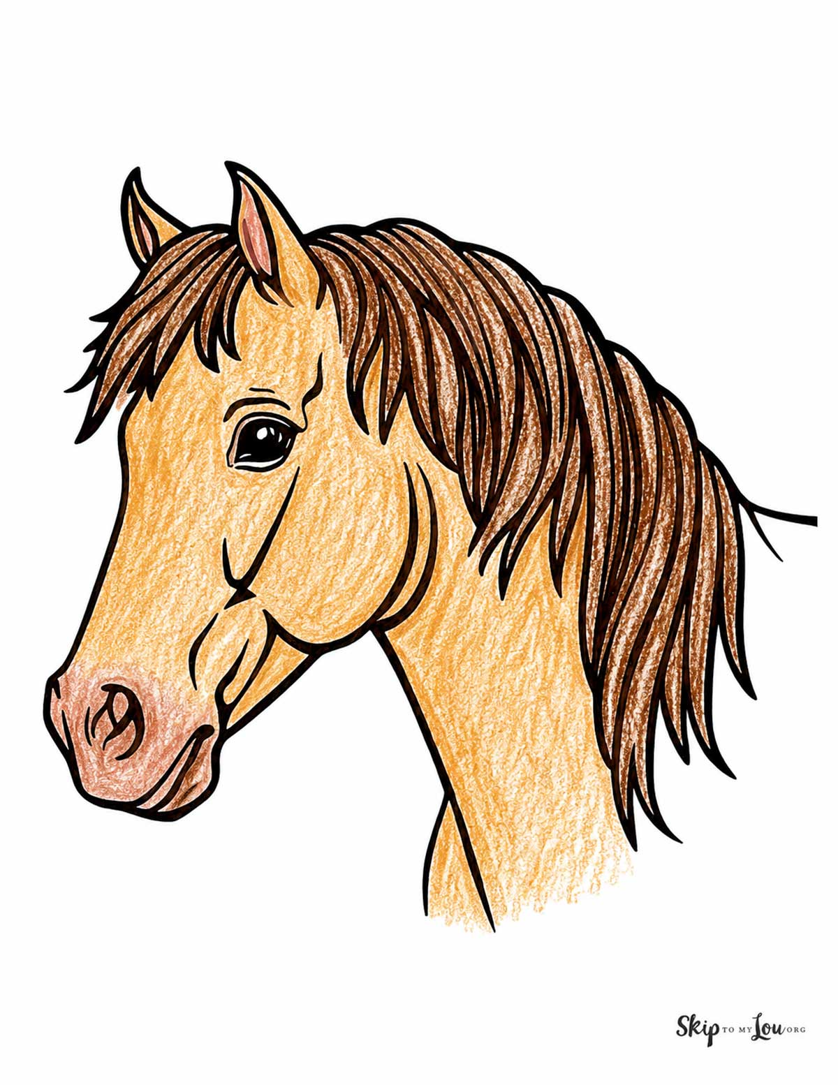 colored horse coloring page brown horse with dark brown mane