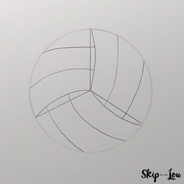 Step 3 to draw a volleyball - draw six curved lines inside the circle.
