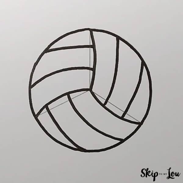 Step 4 to draw a volleyball - trace the volleyball with a marker. - skip to my lou