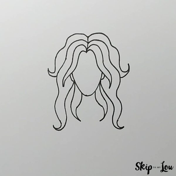 How to Draw Hair - Skip to my Lou Tutorial - Long Hair - Step 6 - More fuller hair.