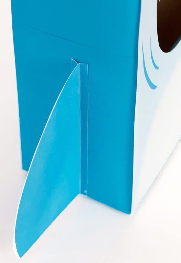 Blue triangular shark fin glued to the side of the shoebox by Skip to my Lou.