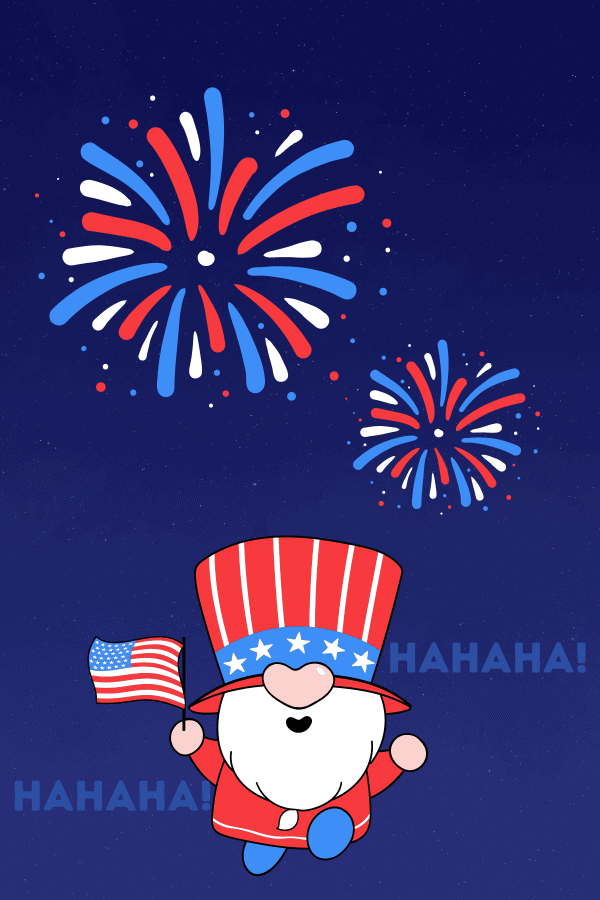 Image shows a picture of Uncle Sam holding a small US flag watching the fireworks. 4th of July jokes - skip to my lou