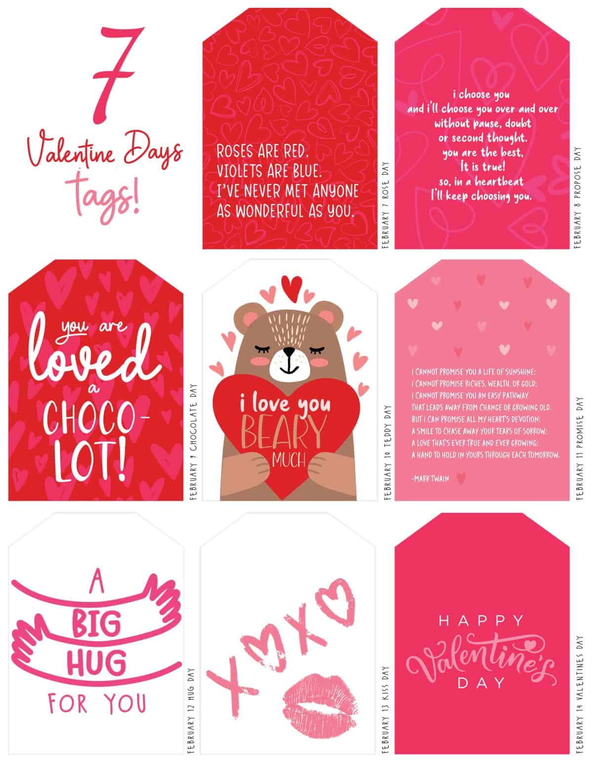 Gift tags with Valentine's sayings on them, by Skip to my Lou.