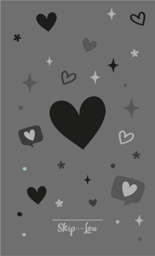 Black heart background sized for phones with hearts in different sizes and other designs. from Skip to my lou