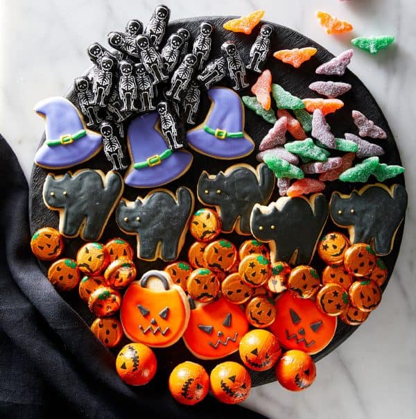 williams sonoma-halloween dessert board with cookies and candies