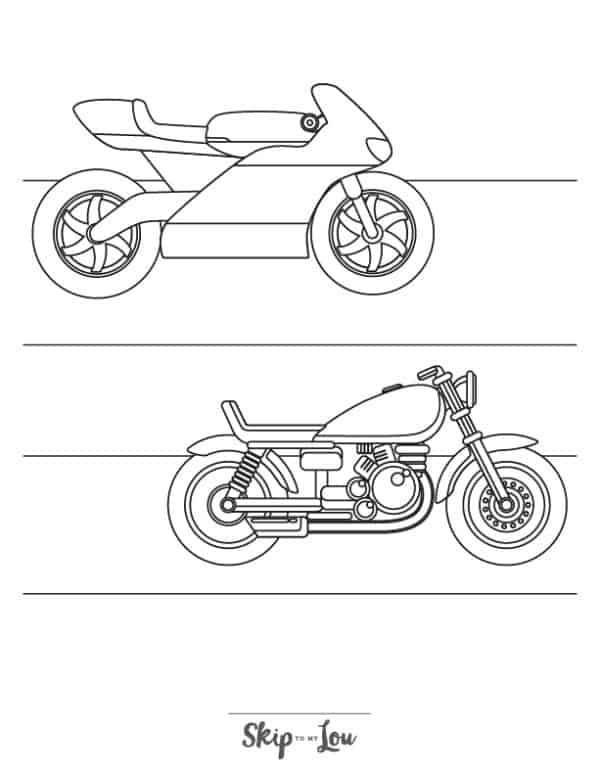 Two different motorcycles coloring page from Skip to my Lou