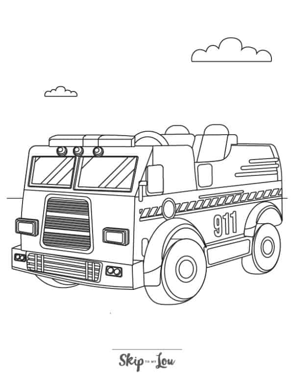 Emergency firetruck with the number 911 on its side coloring page from skip to my lou