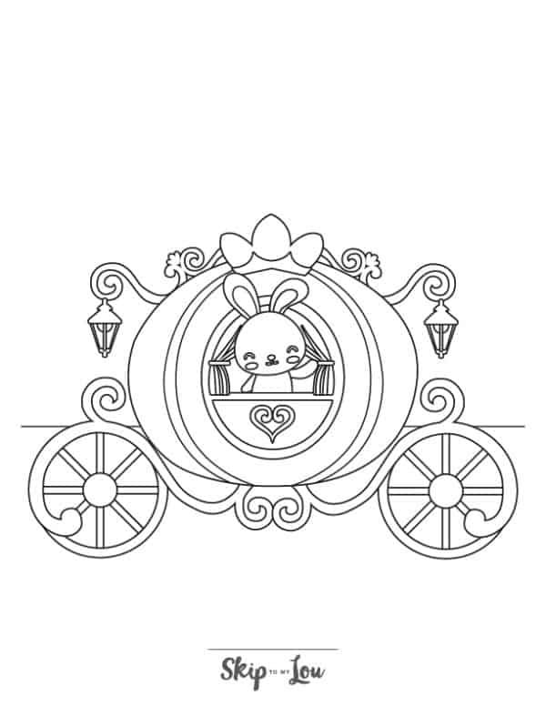 Bunny in a carriage for princesses coloring page from Skip to my Lou