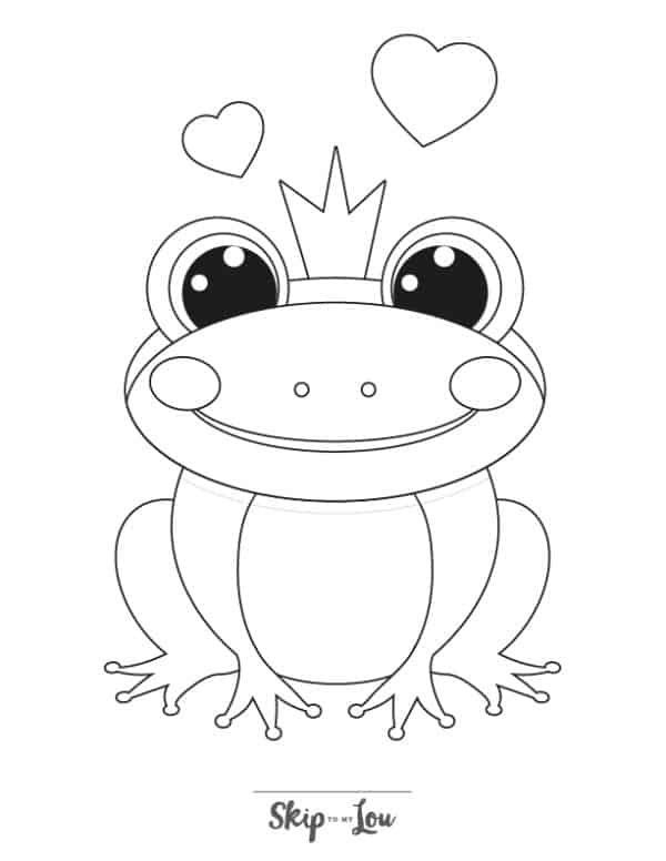 Adorable frog with a crown and big eyes coloring page from Skip to my Lou