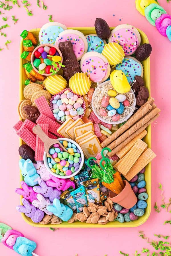 Cookies, and candies fill this board from Buns in my Oven.
