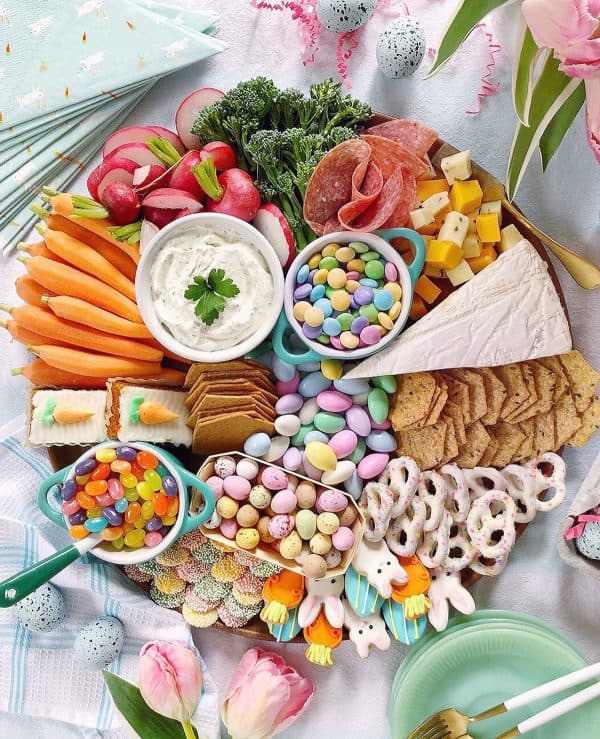 A mix between a charcuterie board that is an appetizer and dessert from Domestikated life.
